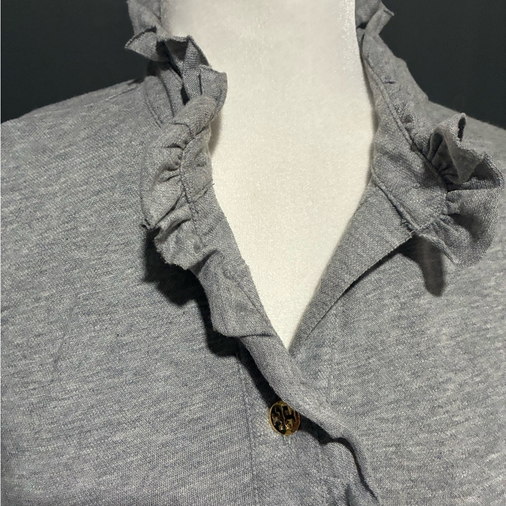 Tory Burch Gray Ruffled Button-Up Top - Picture 3 of 7